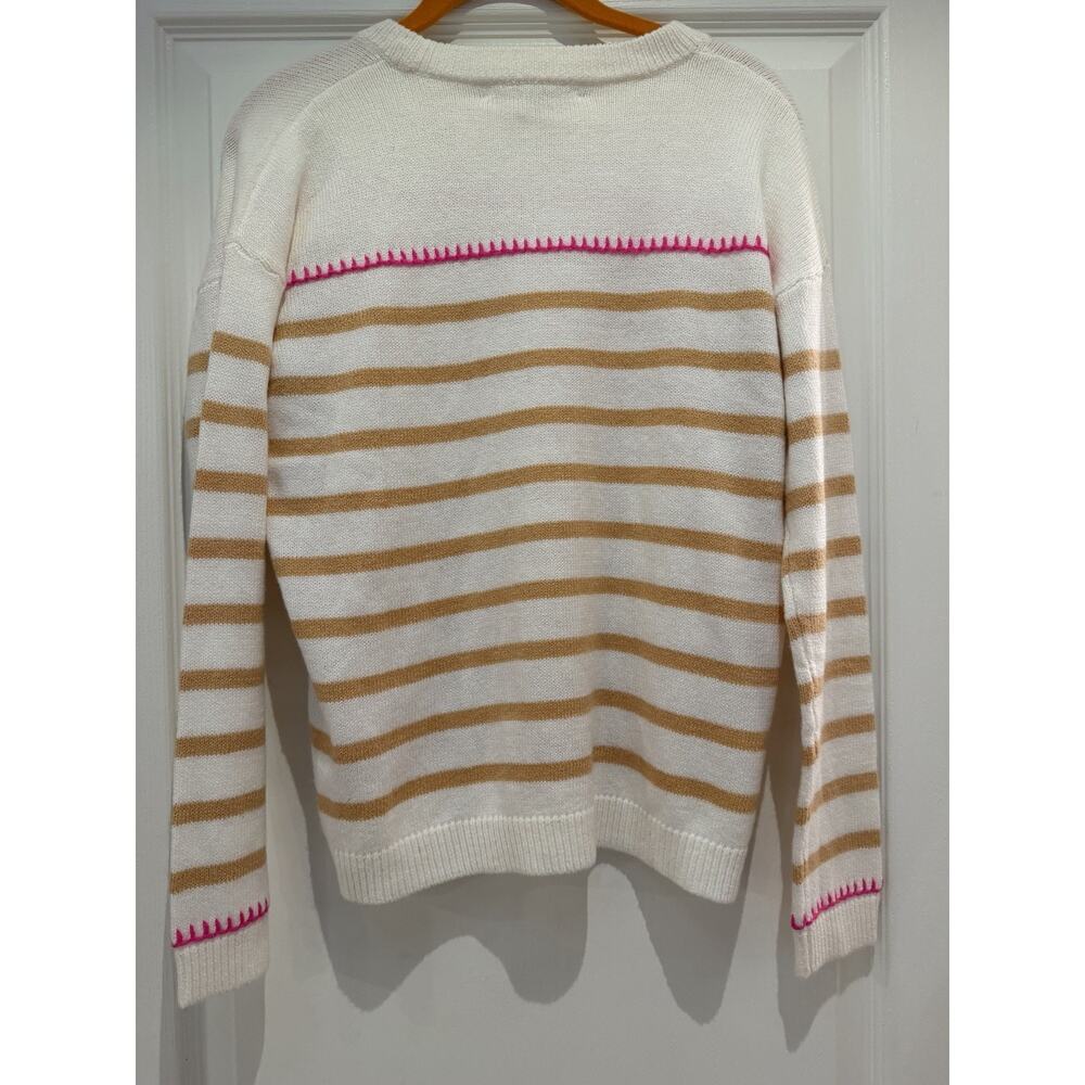 Lilly Pulitzer Kyren Sweater XXS White Tan Stripe Cotton Blend Embroidered $148 - Picture 7 of 9